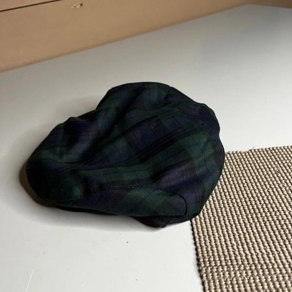 Tartan Tweeds Black Watch Plaid Flat Cap Made in Scotland Green Navy Large 7 1/4 - Picture 5 of 6